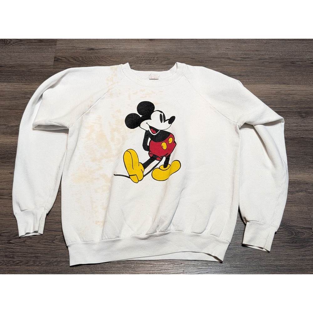 Walt Disney Productions Mickey Mouse Raglan Sweatshirt Mens XL White 80s USA